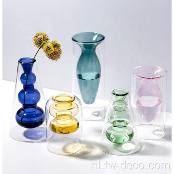 Aangepaste creatief gekleurde glas dubbele muur vazen